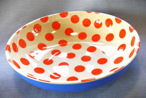 Salatschüssel blau, innen creme mit Tupfen, Rice