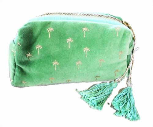 Kosmetiktäschchen Palme, Samt, mit Quaste