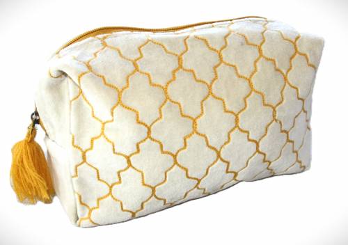 Kosmetik-Tasche Orient, mint / curry mit Quaste