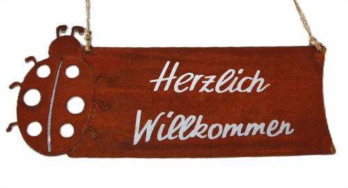 Rost-Tafel Marienkäfer "Herzlich Willkommen"