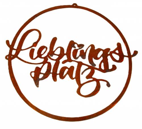 Schild in Kreisform mit Schrift "Lieblingsplatz"
