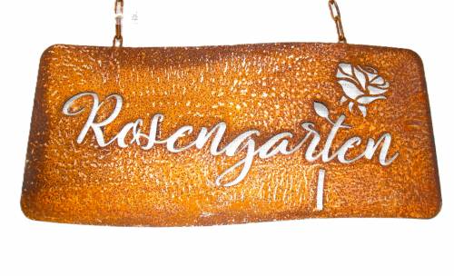 Tafel "Rosengarten", rostiges Metall