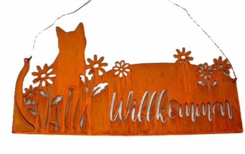 Schild Willkommen mit Katze