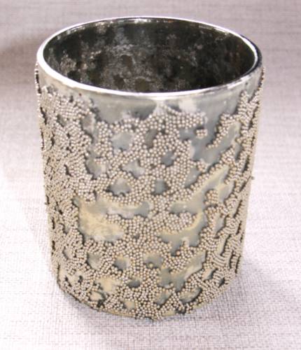 Teelichthalter mit Perlen, champagnerfarben