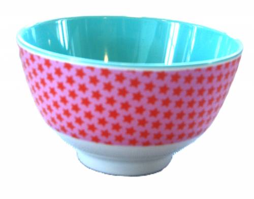 Kleine Melamin Schüssel rosa mit roten Sternen von Rice