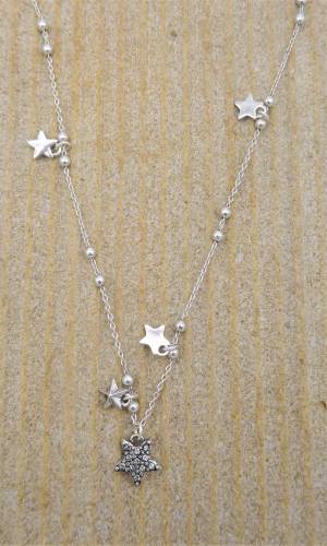 Lange Kette mit Sternchen, versilbert