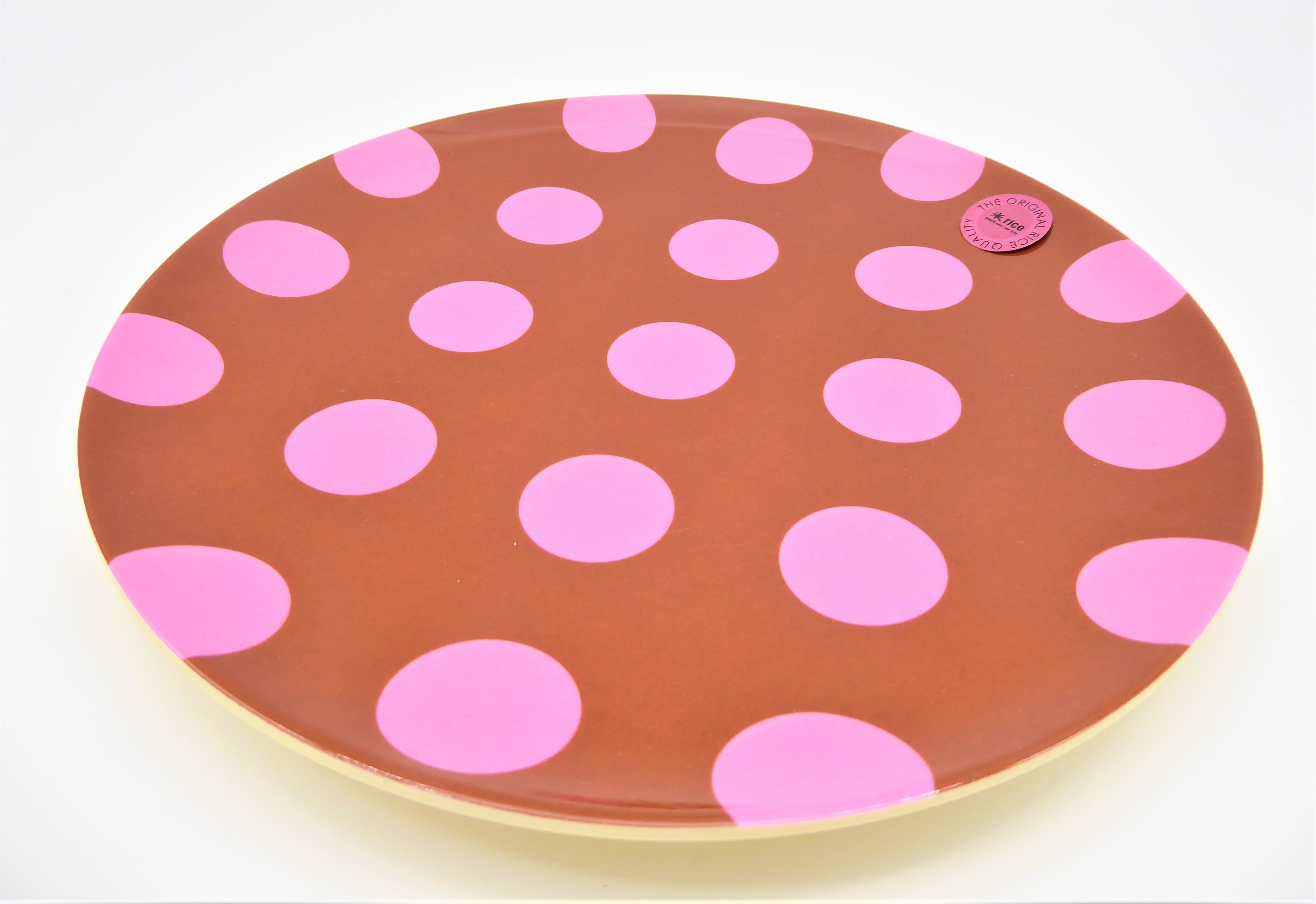 Melamin Teller braun mit pinken Punkten