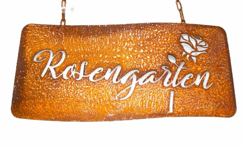 Tafel "Rosengarten", rostiges Metall