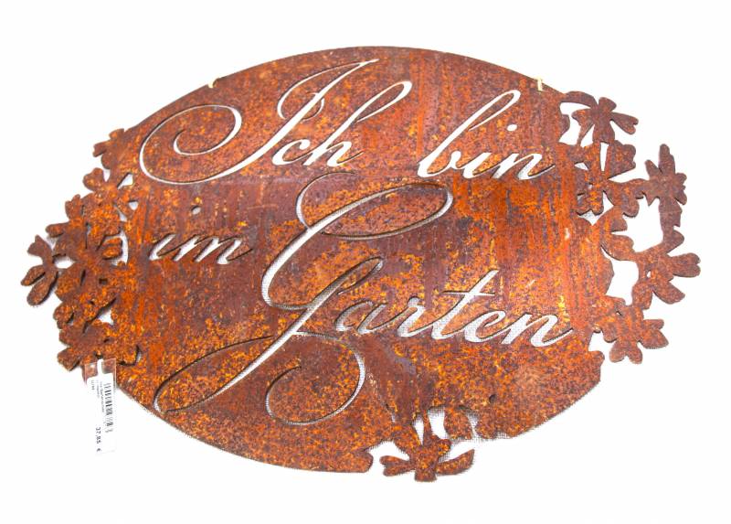 Gartenschild mit Spruch "Ich bin im Garten" von Badeko