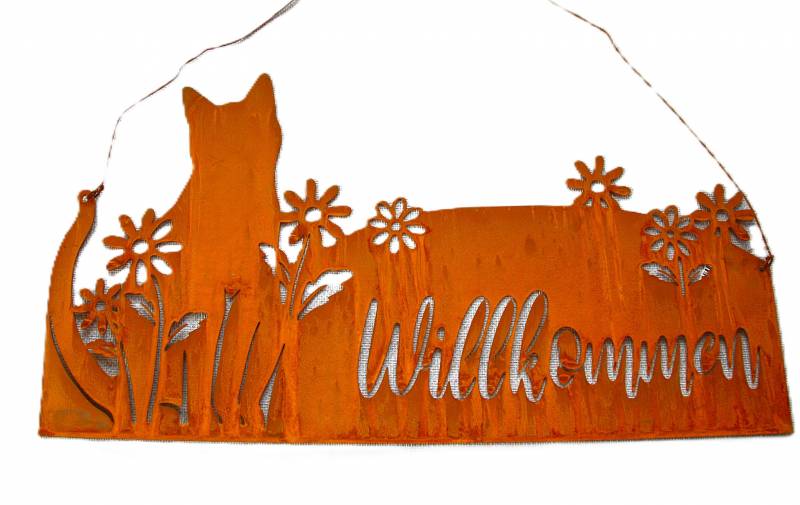 Schild Willkommen mit Katze