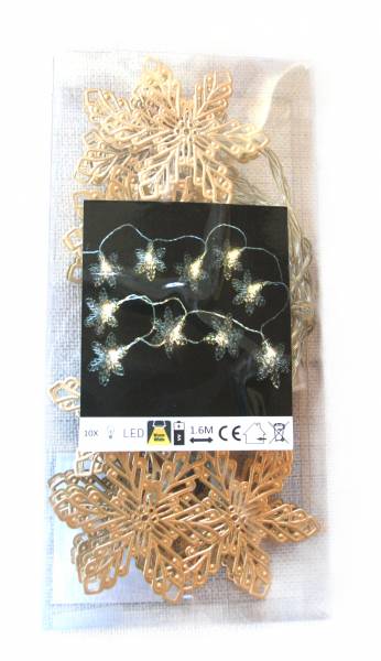 Lichterkette Schneeflocke gold, batteriebetrieben