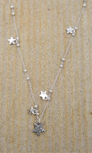 Lange Kette mit Sternchen, versilbert